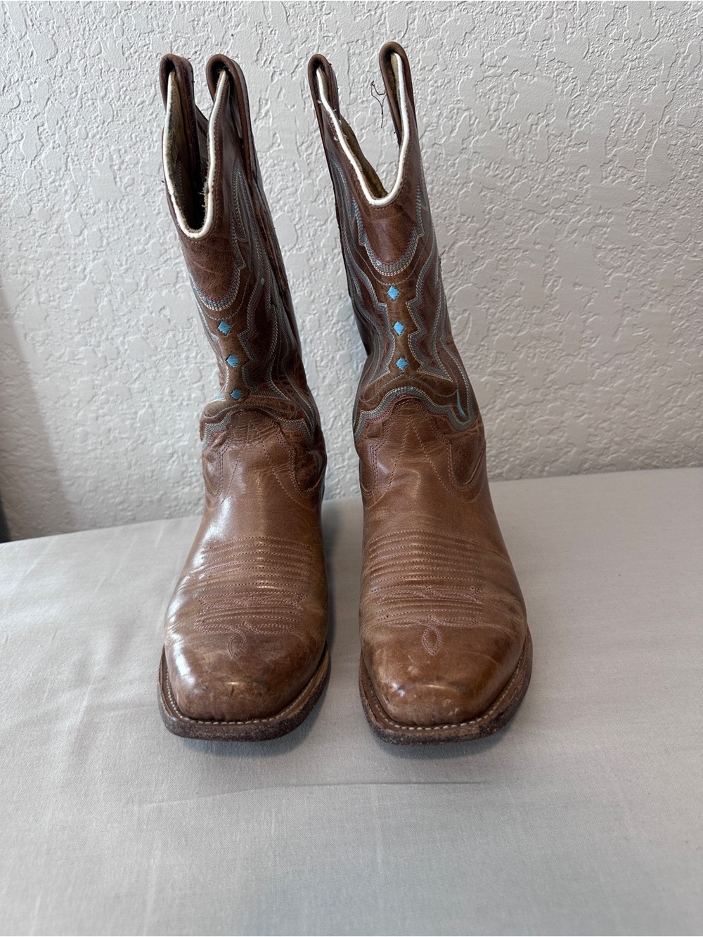 Old West 18006 Brown Leather Turquoise Embroidered Cowboy Boots 7.5 - Picture 4 of 9